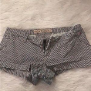 Hollister Navy and White Striped Stretch Shorts